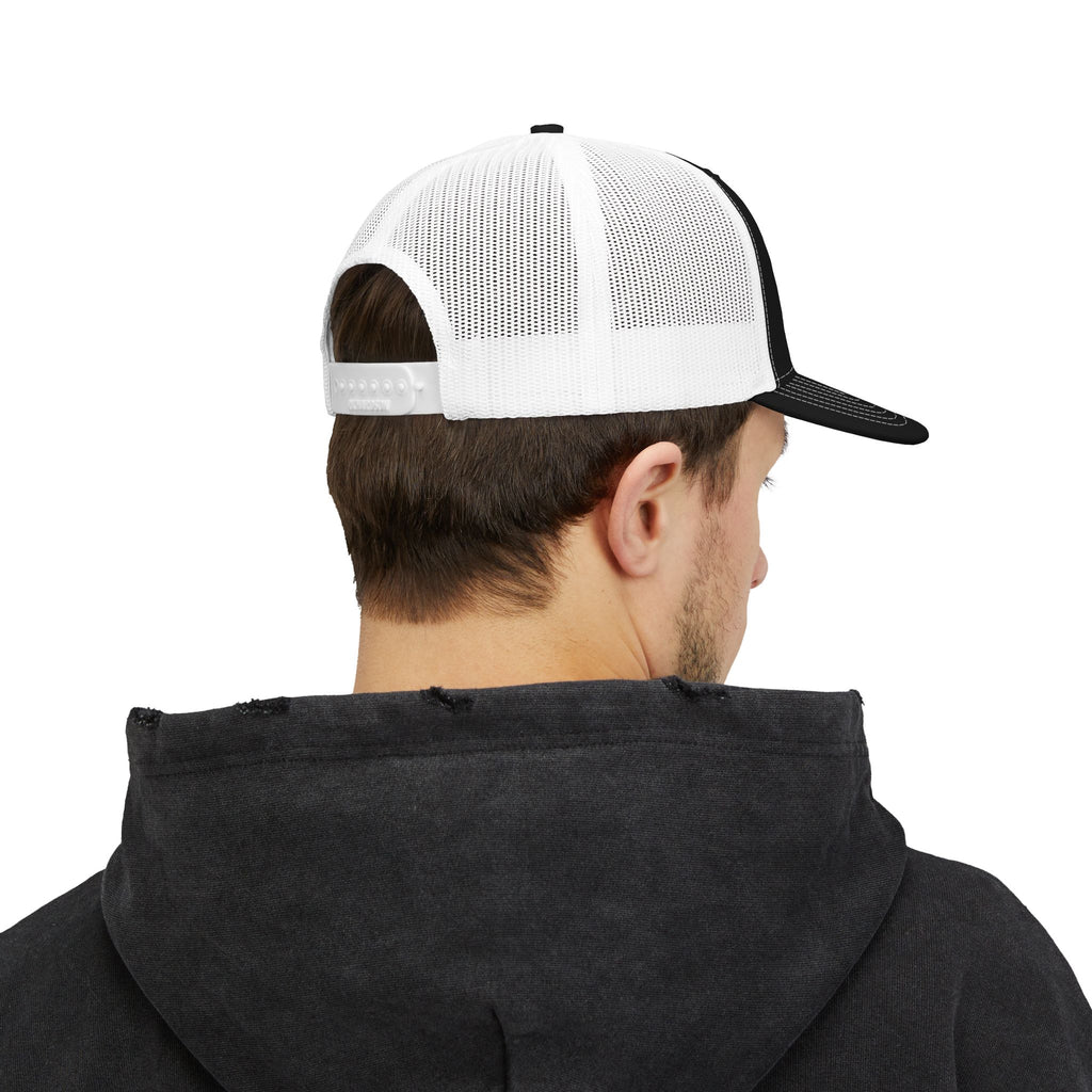 Character Script Trucker Cap — 'Character Through the Woods' Embroidered Mesh Snapback